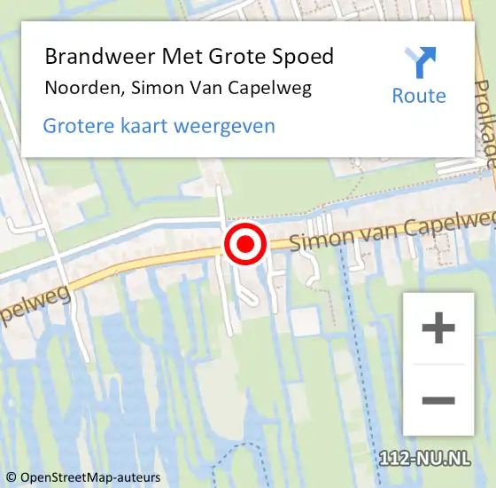 Locatie op kaart van de 112 melding: Brandweer Met Grote Spoed Naar Noorden, Simon Van Capelweg op 4 oktober 2013 07:44