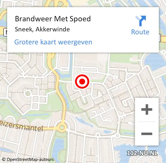 Locatie op kaart van de 112 melding: Brandweer Met Spoed Naar Sneek, Akkerwinde op 19 maart 2021 18:08