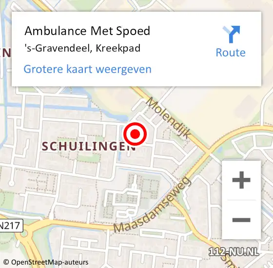 Locatie op kaart van de 112 melding: Ambulance Met Spoed Naar 's-Gravendeel, Kreekpad op 19 maart 2021 18:10