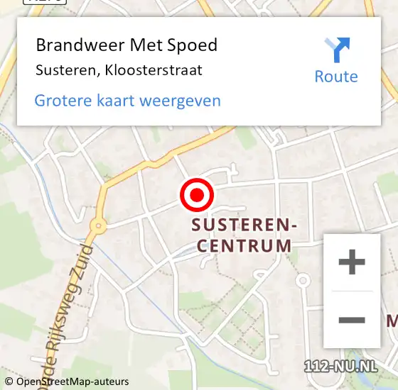 Locatie op kaart van de 112 melding: Brandweer Met Spoed Naar Susteren, Kloosterstraat op 19 maart 2021 18:38