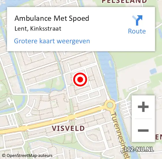 Locatie op kaart van de 112 melding: Ambulance Met Spoed Naar Lent, Kinksstraat op 19 maart 2021 20:50