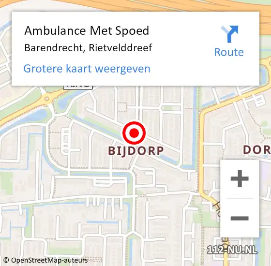 Locatie op kaart van de 112 melding: Ambulance Met Spoed Naar Barendrecht, Rietvelddreef op 19 maart 2021 23:33