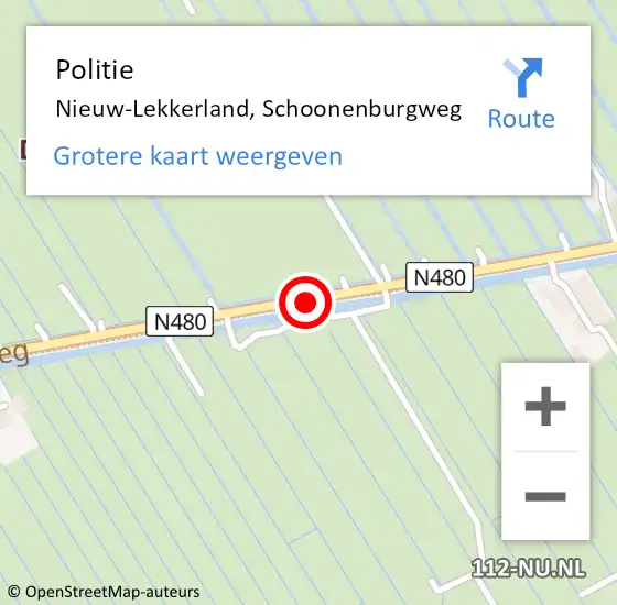 Locatie op kaart van de 112 melding: Politie Nieuw-Lekkerland, Schoonenburgweg op 20 maart 2021 11:10