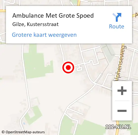 Locatie op kaart van de 112 melding: Ambulance Met Grote Spoed Naar Gilze, Kustersstraat op 5 juni 2014 13:03