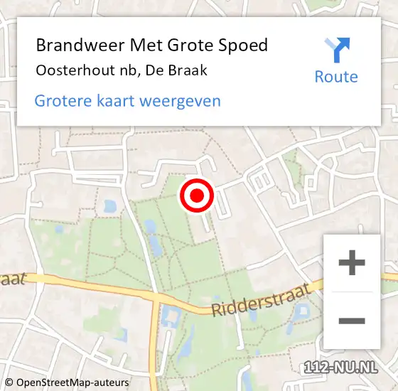 Locatie op kaart van de 112 melding: Brandweer Met Grote Spoed Naar Oosterhout nb, De Braak op 20 maart 2021 15:51