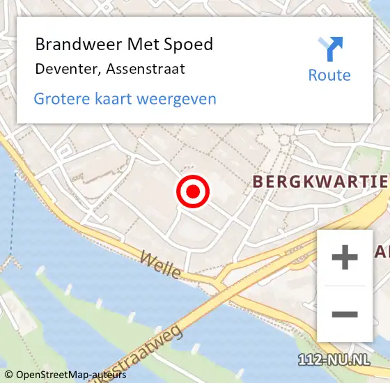 Locatie op kaart van de 112 melding: Brandweer Met Spoed Naar Deventer, Assenstraat op 20 maart 2021 17:44