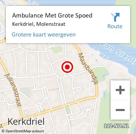 Locatie op kaart van de 112 melding: Ambulance Met Grote Spoed Naar Kerkdriel, Molenstraat op 20 maart 2021 20:29