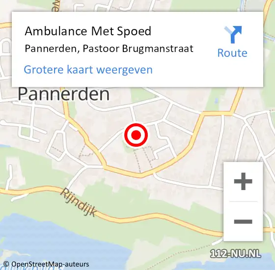 Locatie op kaart van de 112 melding: Ambulance Met Spoed Naar Pannerden, Pastoor Brugmanstraat op 20 maart 2021 22:04