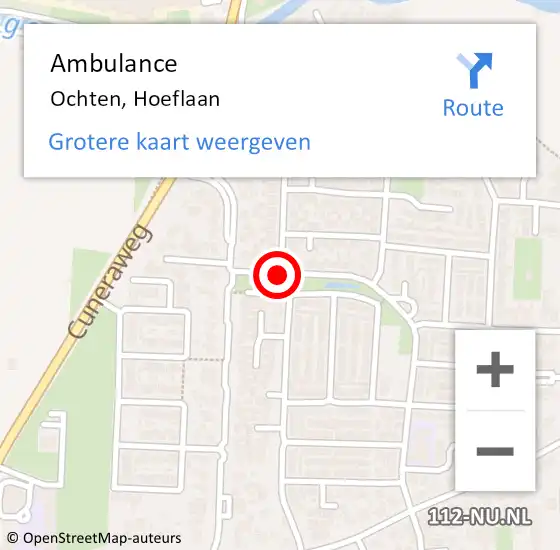 Locatie op kaart van de 112 melding: Ambulance Ochten, Hoeflaan op 20 maart 2021 22:10