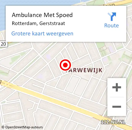 Locatie op kaart van de 112 melding: Ambulance Met Spoed Naar Rotterdam, Gerststraat op 20 maart 2021 22:35