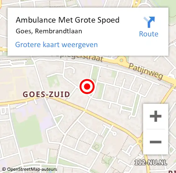 Locatie op kaart van de 112 melding: Ambulance Met Grote Spoed Naar Goes, Rembrandtlaan op 21 maart 2021 01:04