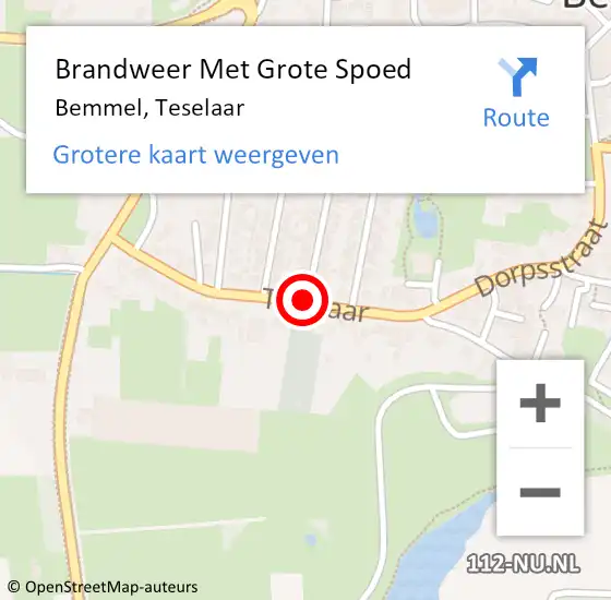 Locatie op kaart van de 112 melding: Brandweer Met Grote Spoed Naar Bemmel, Teselaar op 21 maart 2021 09:24