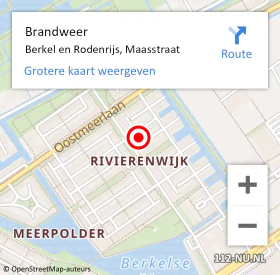Locatie op kaart van de 112 melding: Brandweer Berkel en Rodenrijs, Maasstraat op 21 maart 2021 10:27