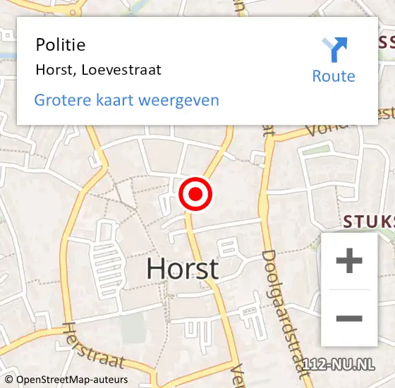 Locatie op kaart van de 112 melding: Politie Horst, Loevestraat op 21 maart 2021 10:37
