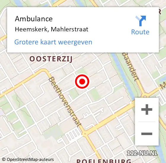 Locatie op kaart van de 112 melding: Ambulance Heemskerk, Mahlerstraat op 21 maart 2021 15:24