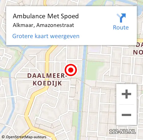 Locatie op kaart van de 112 melding: Ambulance Met Spoed Naar Alkmaar, Amazonestraat op 21 maart 2021 15:49