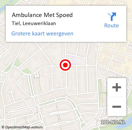 Locatie op kaart van de 112 melding: Ambulance Met Spoed Naar Tiel, Leeuweriklaan op 21 maart 2021 19:33