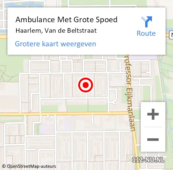 Locatie op kaart van de 112 melding: Ambulance Met Grote Spoed Naar Haarlem, Van de Beltstraat op 22 maart 2021 04:26