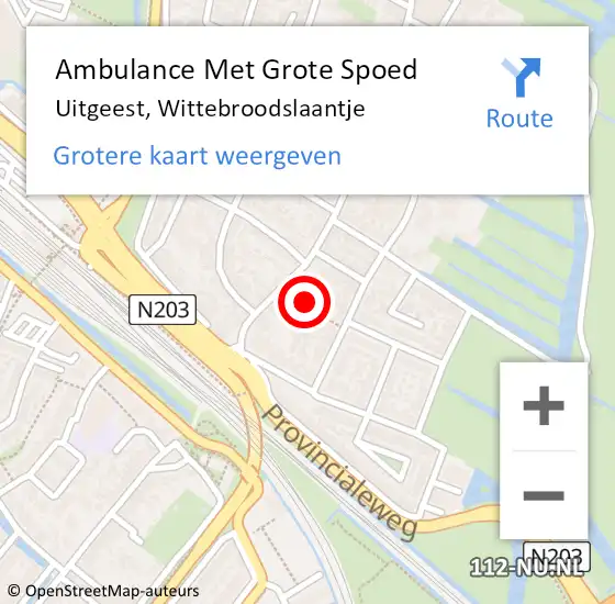 Locatie op kaart van de 112 melding: Ambulance Met Grote Spoed Naar Uitgeest, Wittebroodslaantje op 22 maart 2021 05:40
