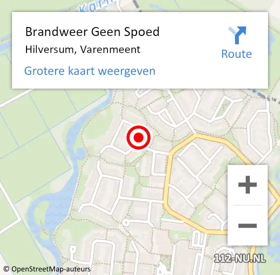 Locatie op kaart van de 112 melding: Brandweer Geen Spoed Naar Hilversum, Varenmeent op 22 maart 2021 08:09