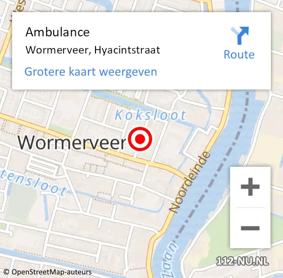 Locatie op kaart van de 112 melding: Ambulance Wormerveer, Hyacintstraat op 22 maart 2021 08:09