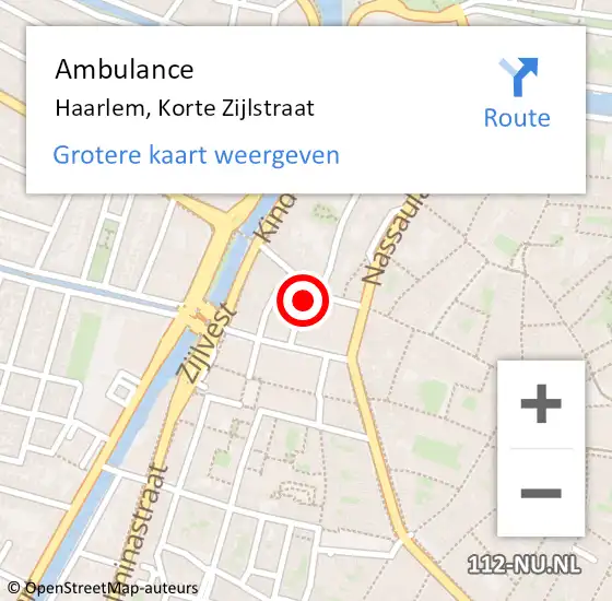 Locatie op kaart van de 112 melding: Ambulance Haarlem, Korte Zijlstraat op 22 maart 2021 08:20