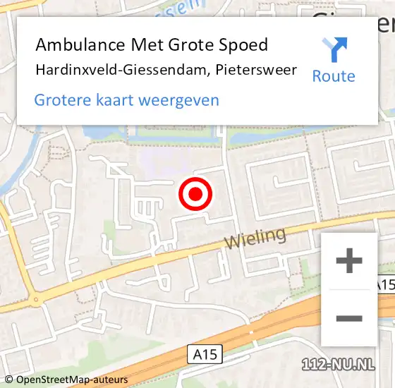 Locatie op kaart van de 112 melding: Ambulance Met Grote Spoed Naar Hardinxveld-Giessendam, Pietersweer op 22 maart 2021 08:25