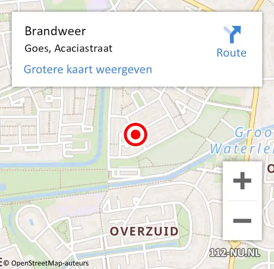 Locatie op kaart van de 112 melding: Brandweer Goes, Acaciastraat op 22 maart 2021 09:53