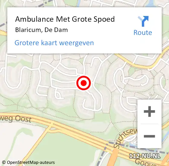 Locatie op kaart van de 112 melding: Ambulance Met Grote Spoed Naar Blaricum, De Dam op 22 maart 2021 10:35