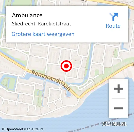 Locatie op kaart van de 112 melding: Ambulance Sliedrecht, Karekietstraat op 22 maart 2021 10:37