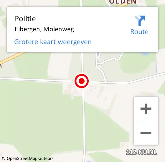 Locatie op kaart van de 112 melding: Politie Eibergen, Molenweg op 22 maart 2021 11:34