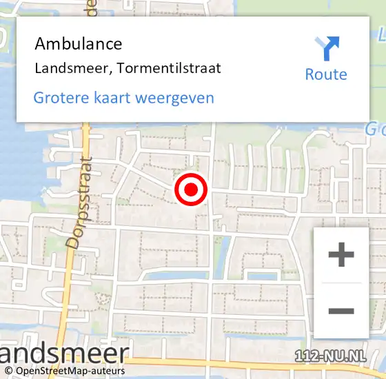 Locatie op kaart van de 112 melding: Ambulance Landsmeer, Tormentilstraat op 22 maart 2021 14:50