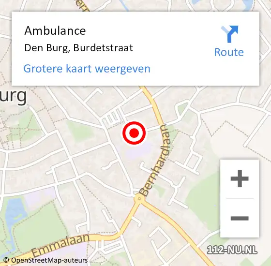 Locatie op kaart van de 112 melding: Ambulance Den Burg, Burdetstraat op 22 maart 2021 14:54