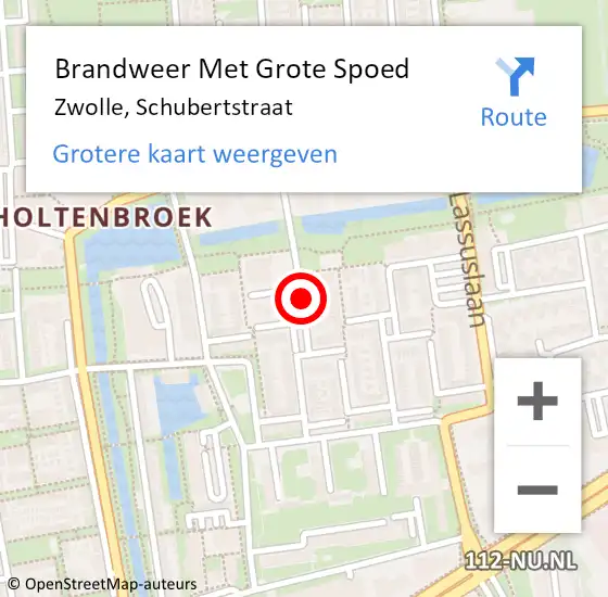 Locatie op kaart van de 112 melding: Brandweer Met Grote Spoed Naar Zwolle, Schubertstraat op 22 maart 2021 15:09