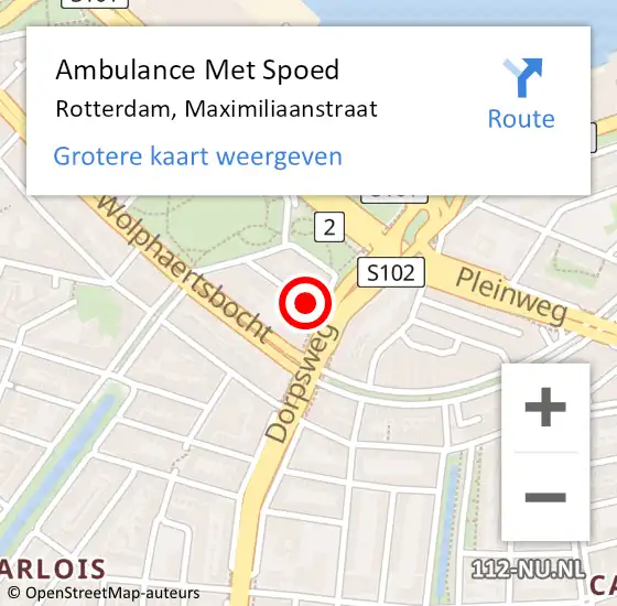 Locatie op kaart van de 112 melding: Ambulance Met Spoed Naar Rotterdam, Maximiliaanstraat op 22 maart 2021 15:24