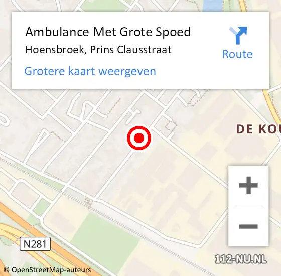 Locatie op kaart van de 112 melding: Ambulance Met Grote Spoed Naar Hoensbroek, Prins Clausstraat op 22 maart 2021 15:44