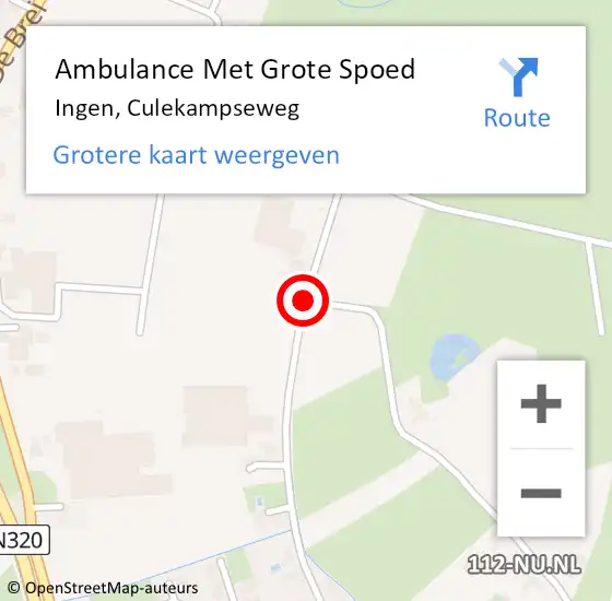 Locatie op kaart van de 112 melding: Ambulance Met Grote Spoed Naar Ingen, Culekampseweg op 22 maart 2021 16:36