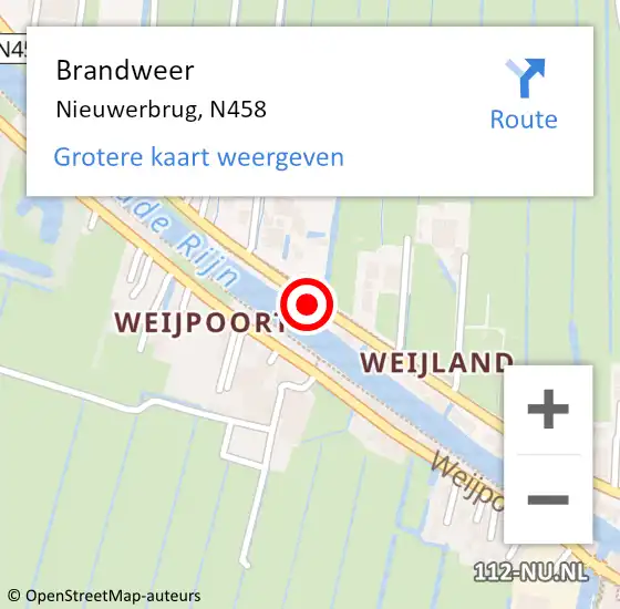 Locatie op kaart van de 112 melding: Brandweer Nieuwerbrug, N458 op 22 maart 2021 19:43