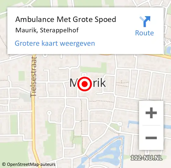 Locatie op kaart van de 112 melding: Ambulance Met Grote Spoed Naar Maurik, Sterappelhof op 23 maart 2021 01:47