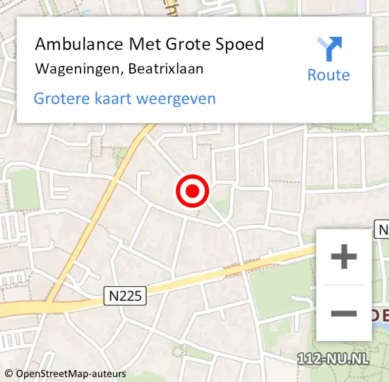 Locatie op kaart van de 112 melding: Ambulance Met Grote Spoed Naar Wageningen, Beatrixlaan op 23 maart 2021 07:13