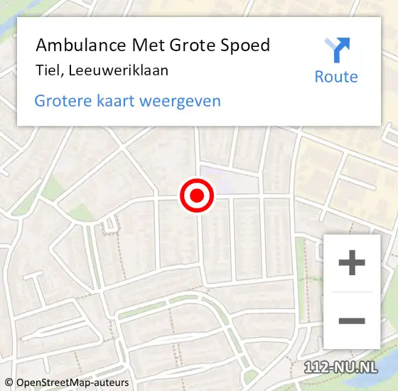 Locatie op kaart van de 112 melding: Ambulance Met Grote Spoed Naar Tiel, Leeuweriklaan op 23 maart 2021 12:25