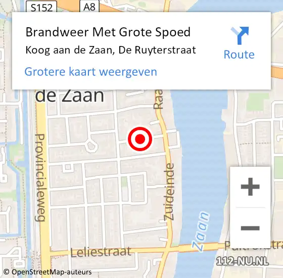 Locatie op kaart van de 112 melding: Brandweer Met Grote Spoed Naar Koog aan de Zaan, De Ruyterstraat op 23 maart 2021 14:55