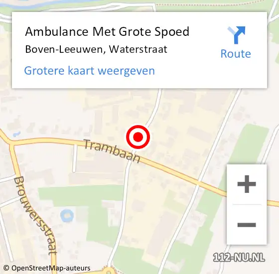 Locatie op kaart van de 112 melding: Ambulance Met Grote Spoed Naar Boven-Leeuwen, Waterstraat op 23 maart 2021 18:17