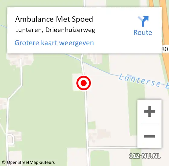 Locatie op kaart van de 112 melding: Ambulance Met Spoed Naar Lunteren, Drieenhuizerweg op 23 maart 2021 19:17