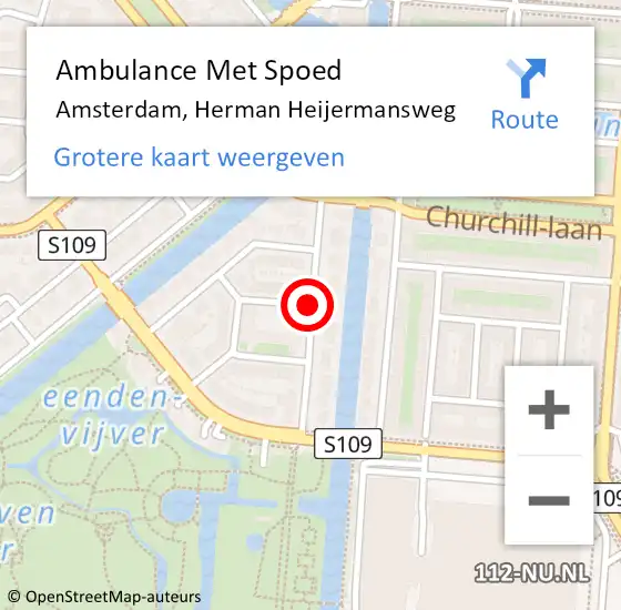Locatie op kaart van de 112 melding: Ambulance Met Spoed Naar Amsterdam, Herman Heijermansweg op 23 maart 2021 21:02
