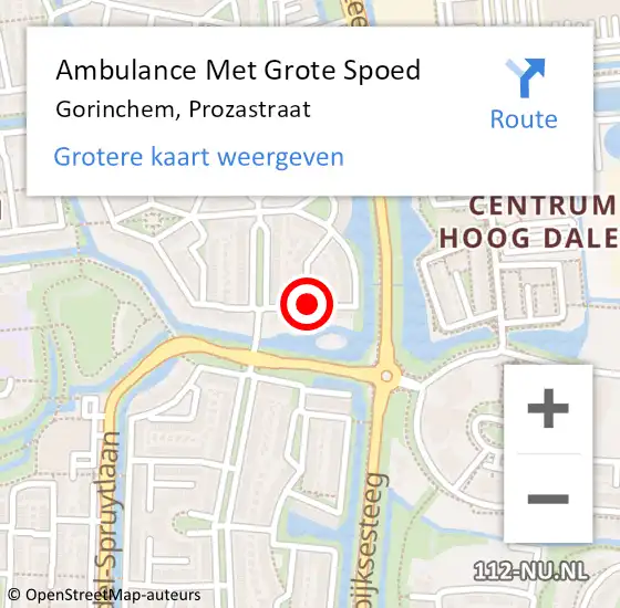 Locatie op kaart van de 112 melding: Ambulance Met Grote Spoed Naar Gorinchem, Prozastraat op 24 maart 2021 06:05