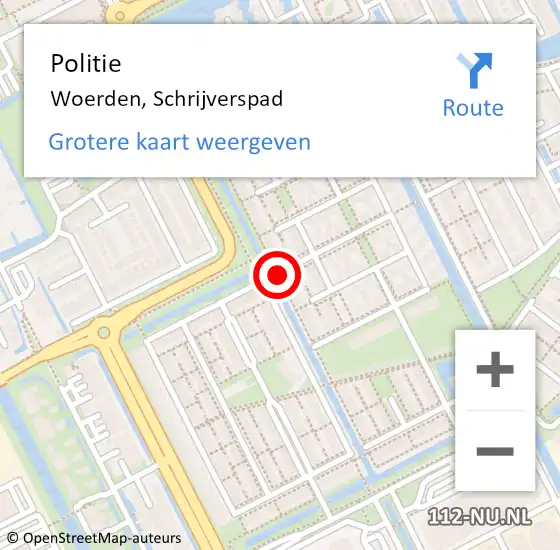 Locatie op kaart van de 112 melding: Politie Woerden, Schrijverspad op 24 maart 2021 08:07