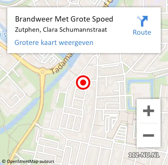 Locatie op kaart van de 112 melding: Brandweer Met Grote Spoed Naar Zutphen, Clara Schumannstraat op 8 september 2013 12:26