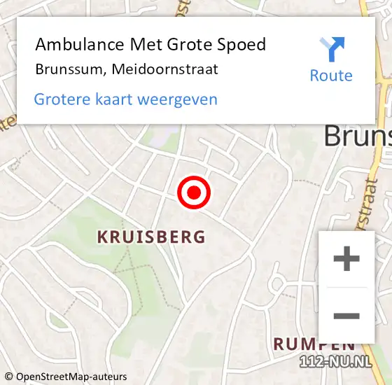 Locatie op kaart van de 112 melding: Ambulance Met Grote Spoed Naar Brunssum, Meidoornstraat op 5 juni 2014 20:20