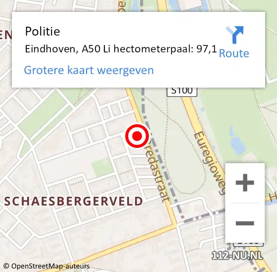 Locatie op kaart van de 112 melding: Politie Eindhoven, A50 Li hectometerpaal: 97,1 op 24 maart 2021 13:50